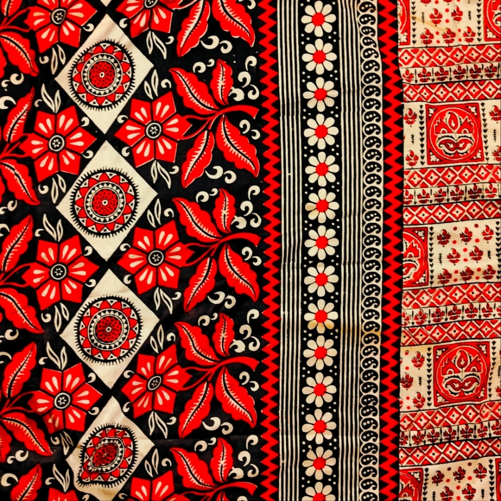 Vintage Saree Red Floral Silk 50x96